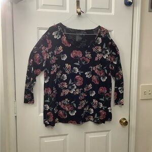 Terra & Sky Floral Long Sleeve Top - Black and Pink